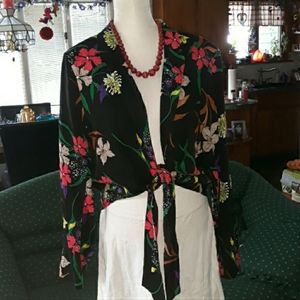 Worthington floral womens tie front blazer